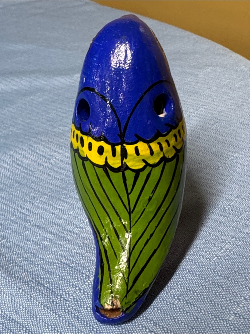 Mexican Tonalá pottery bird whistle blue, green, and yellow hand-painted 3.5” - Picture 4 of 6